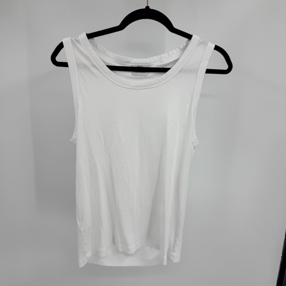 MNG Mango Womens White Basic Crew Neck‎ Sleeveless Tank Top Regular Size Small